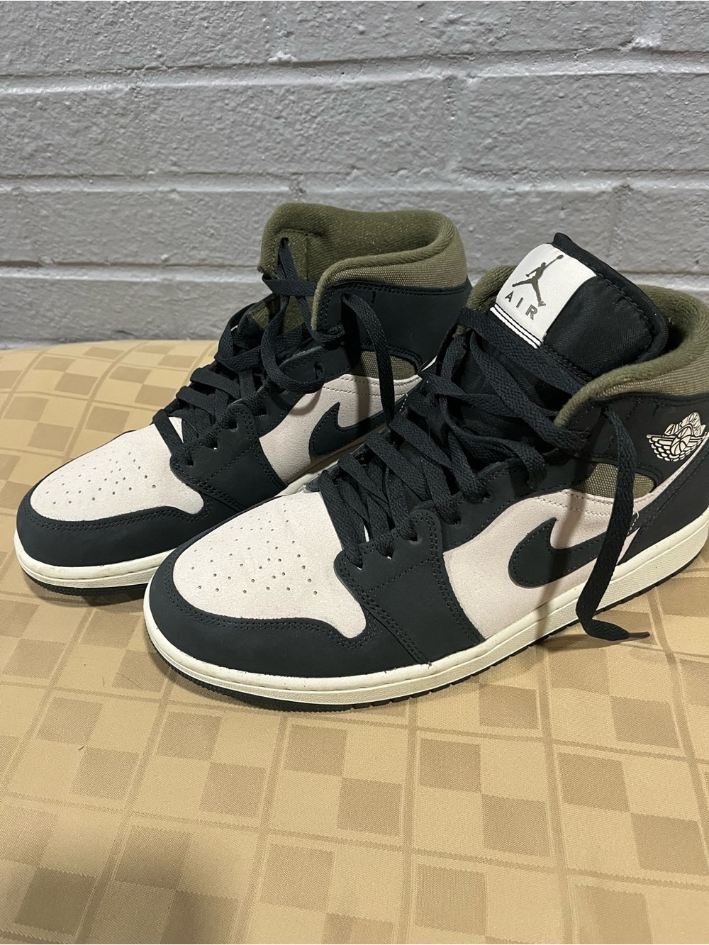 Jordan Men’s Black Olive and Cream High-Top Sneakers
